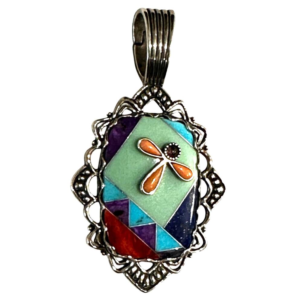 Carolyn Pollack Sterling Multi Gemstone Vintage Dragonfly Pendant Enhancer